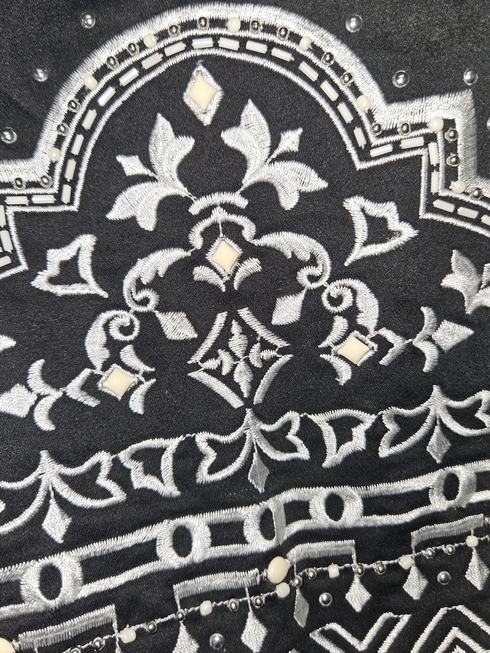 White House Black Market Black Pencil Skirt with White Embroidery - Picture 3 of 8